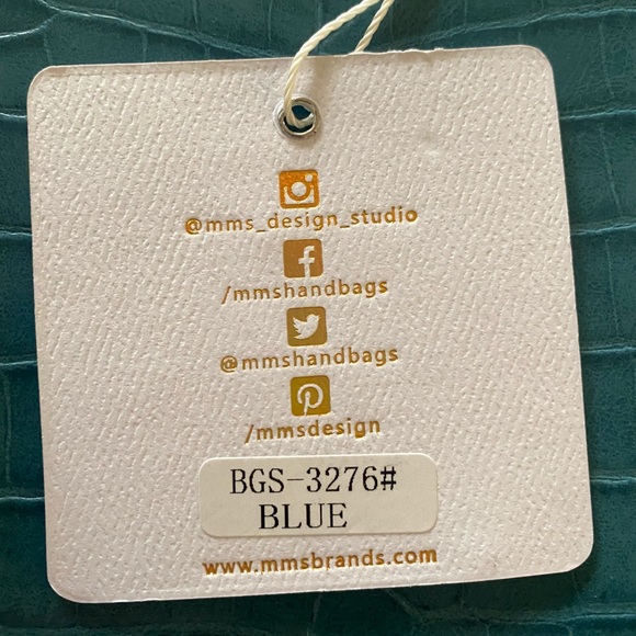 Croc Skin Blue Small Crossbody Bag Gold Chain - Picture 7 of 7